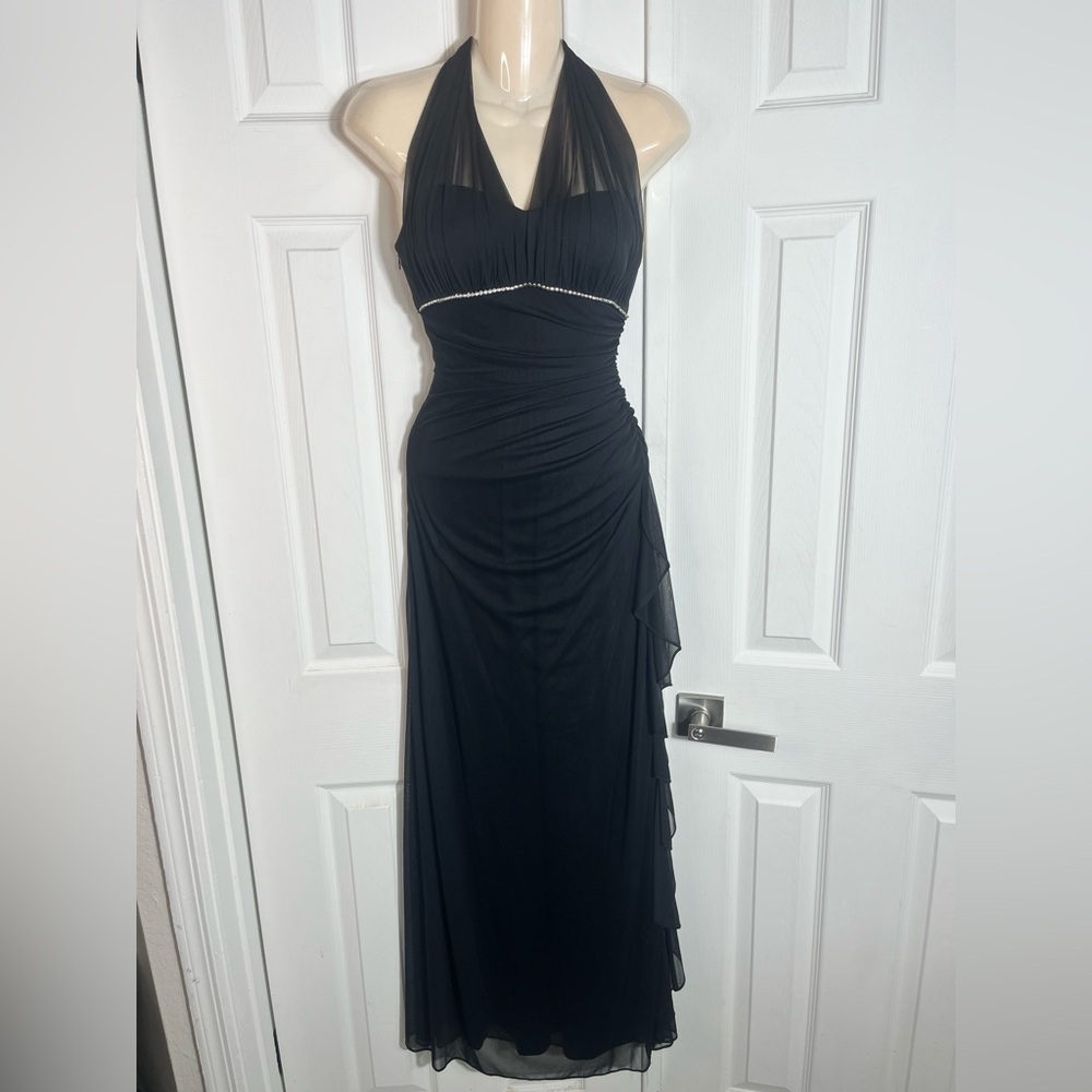Betsy & Adam Black Maxi Dress with Sheer Accents